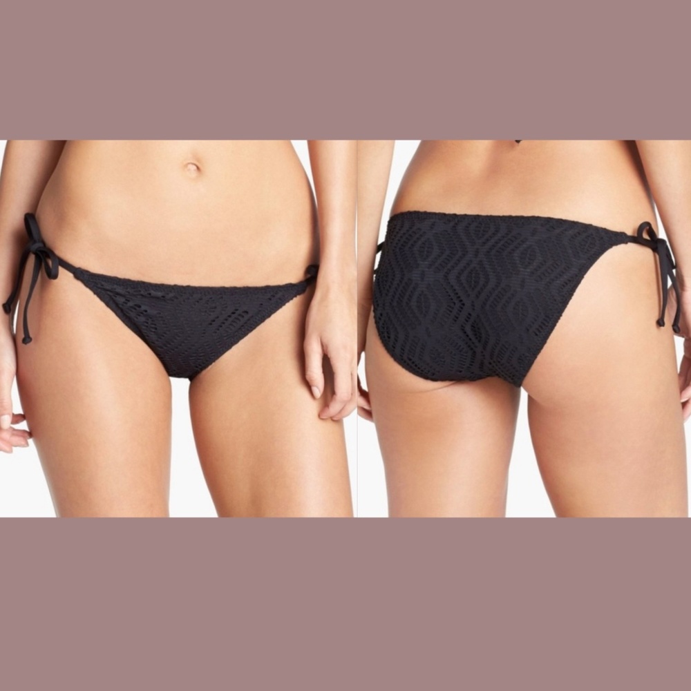 NEW Becca Side Tie Crochet Bikini Bottoms in Black‎ [SZ XS ]